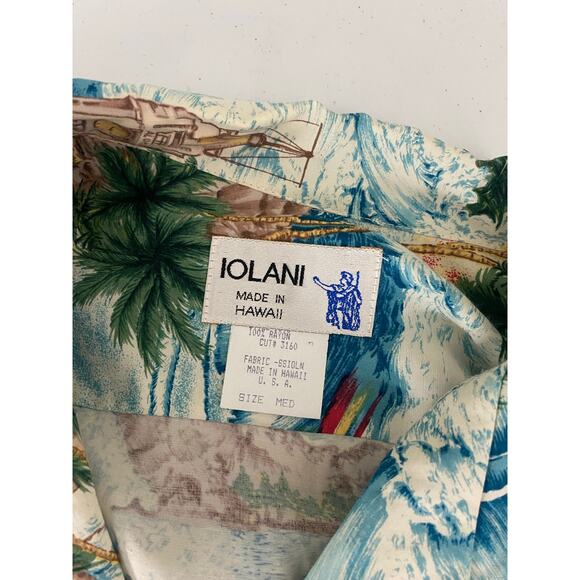 VTG Iolani Hawaii tropical floral graphic rainbow rayon button up Hawaiian shirt - Picture 4 of 4